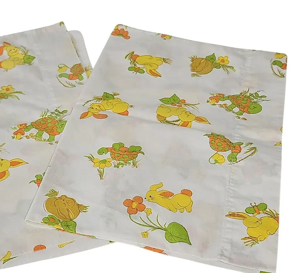 Set of Two Baby Toddler Vintage Pillowcases Turtle Bunny 17.5 x 12.25